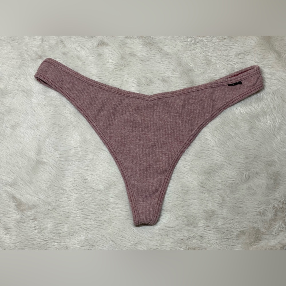 PINK V-Cut Cotton Ribbed Thong